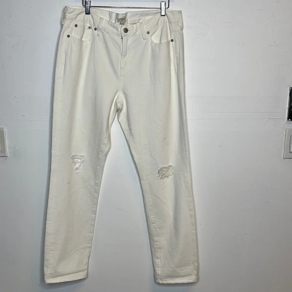 J. Crew White Distressed Straight Jeans